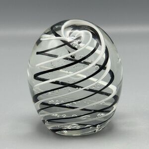Gentile Glass Paperweight Black White Swirl Star City WV Controlled Blown Glass